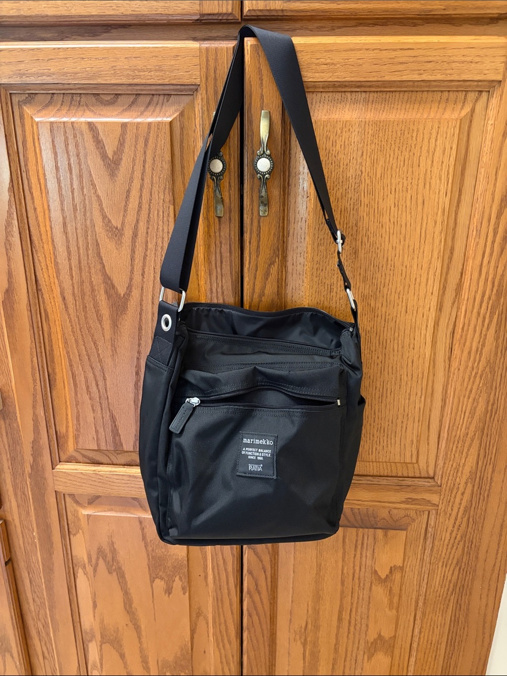 Marimekko Black Nylon Messenger Crossbody Bag